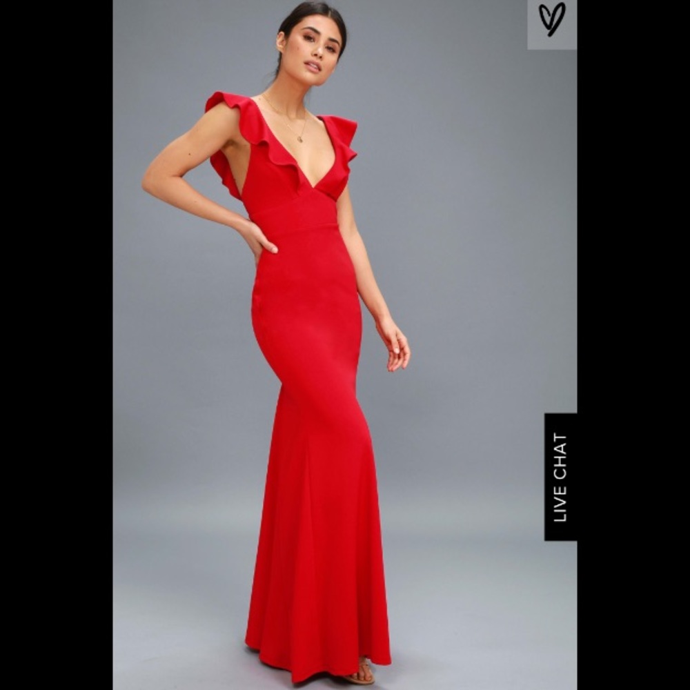 Lulu’s Red Ruffled V-Neck Maxi Dress